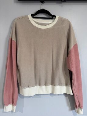 Thread & Supply Beige Body Sweater with Pink Sleeves